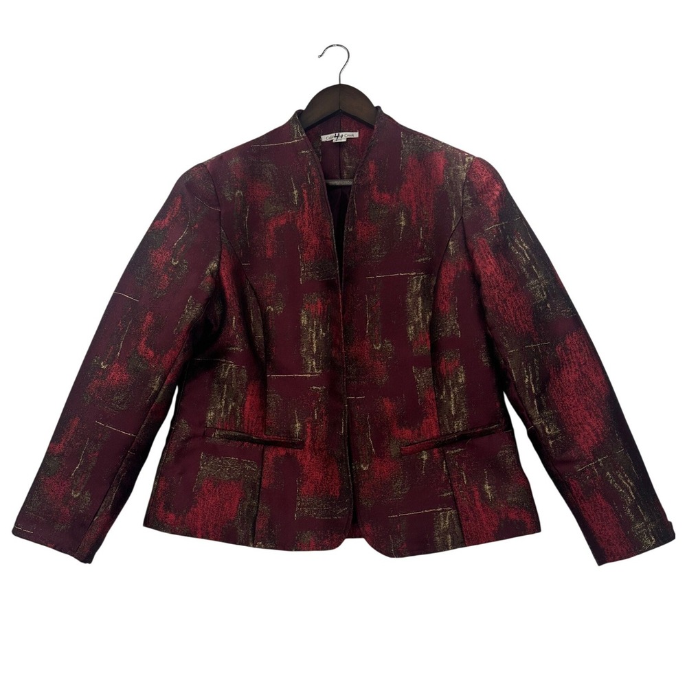 Coldwater Creek Brocade Blazer Womens PM Burgundy Gold Good Metallic Abstract